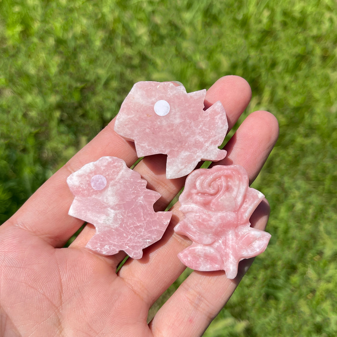 A Slightly Imperfect Natural Crystal Pink Opal Rose Carving