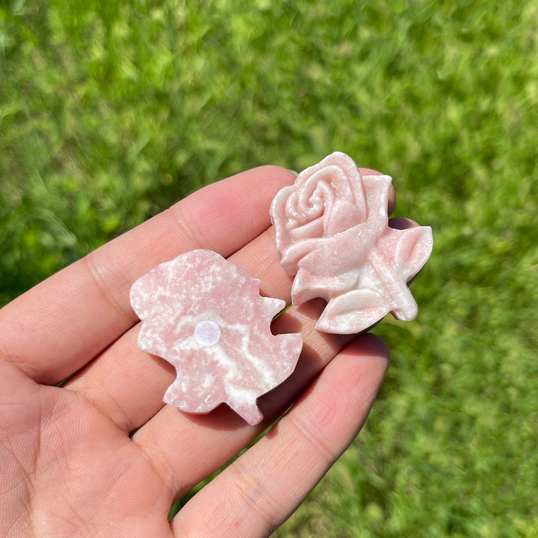 A Slightly Imperfect Natural Crystal Pink Opal Rose Carving