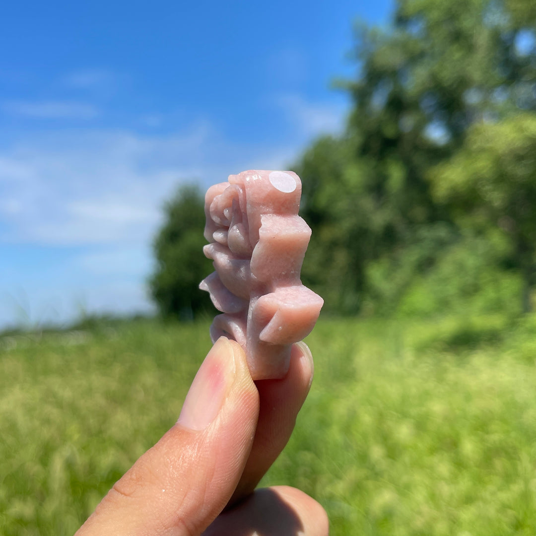 A Slightly Imperfect Natural Crystal Pink Opal Rose Carving