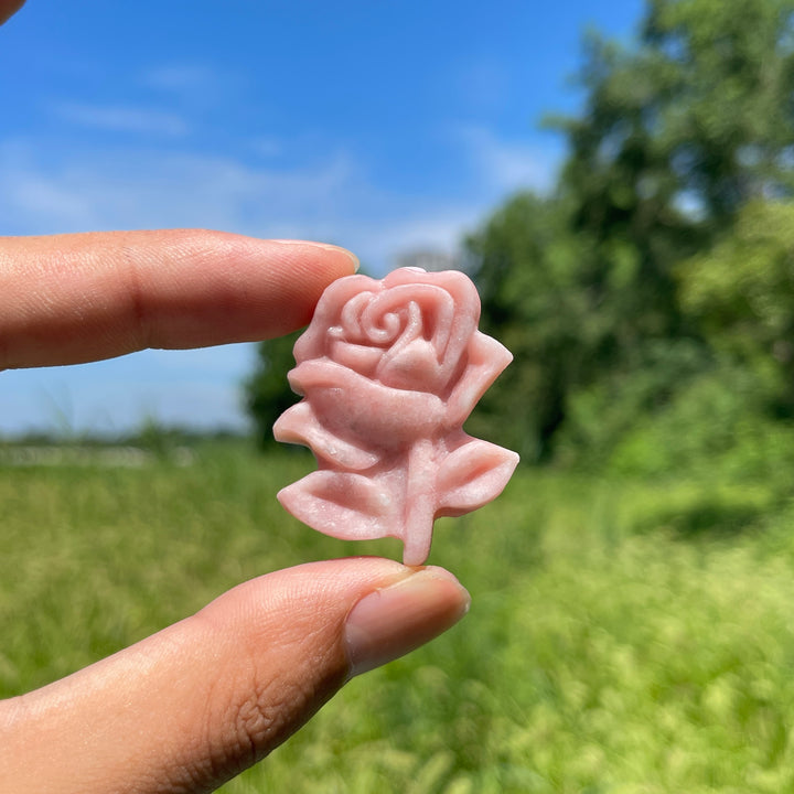 A Slightly Imperfect Natural Crystal Pink Opal Rose Carving