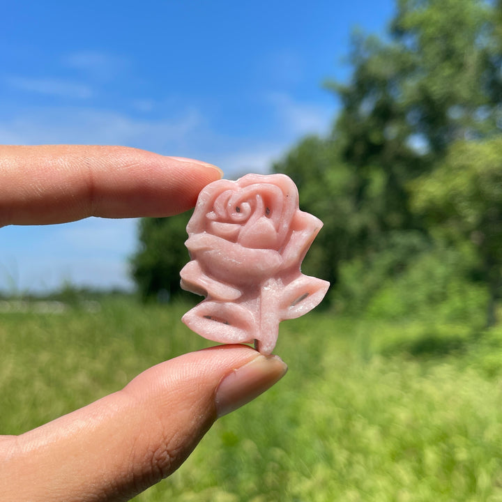 A Slightly Imperfect Natural Crystal Pink Opal Rose Carving