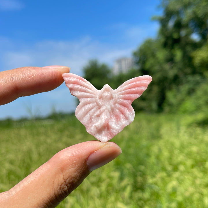 A Slightly Imperfect Natural Crystal Pink Opal Butterfly Fairy Carving
