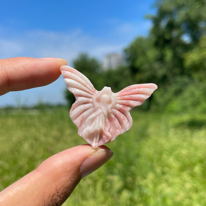 A Slightly Imperfect Natural Crystal Pink Opal Butterfly Fairy Carving