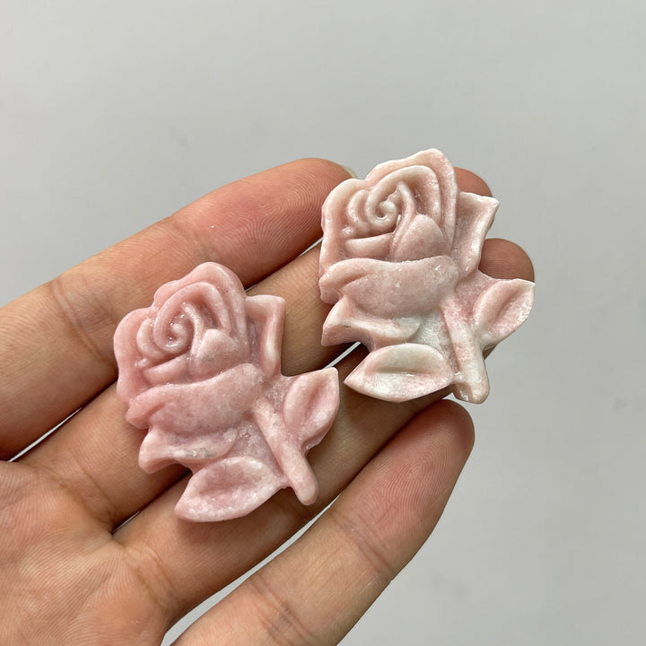 A Slightly Imperfect Natural Crystal Pink Opal Rose Carving