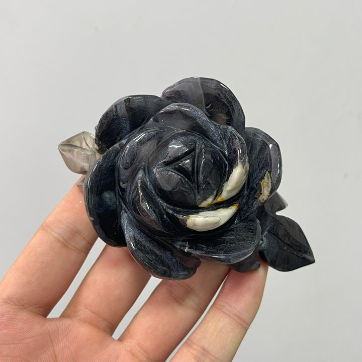 Unique,Natural Crystal Volcanic Agate Peony Flower Carving