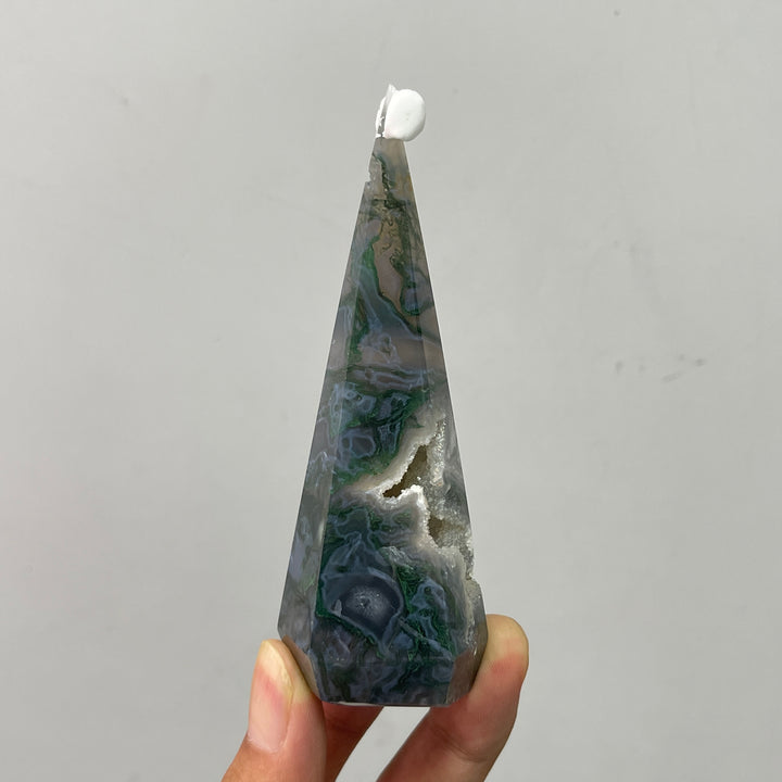 Unique,A Slightly Imperfect Natural Crystal Moss Agate Diamond Tower