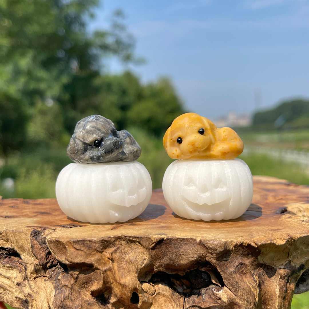Natural Cute Crystal Pumpkin Lying Dog Carving