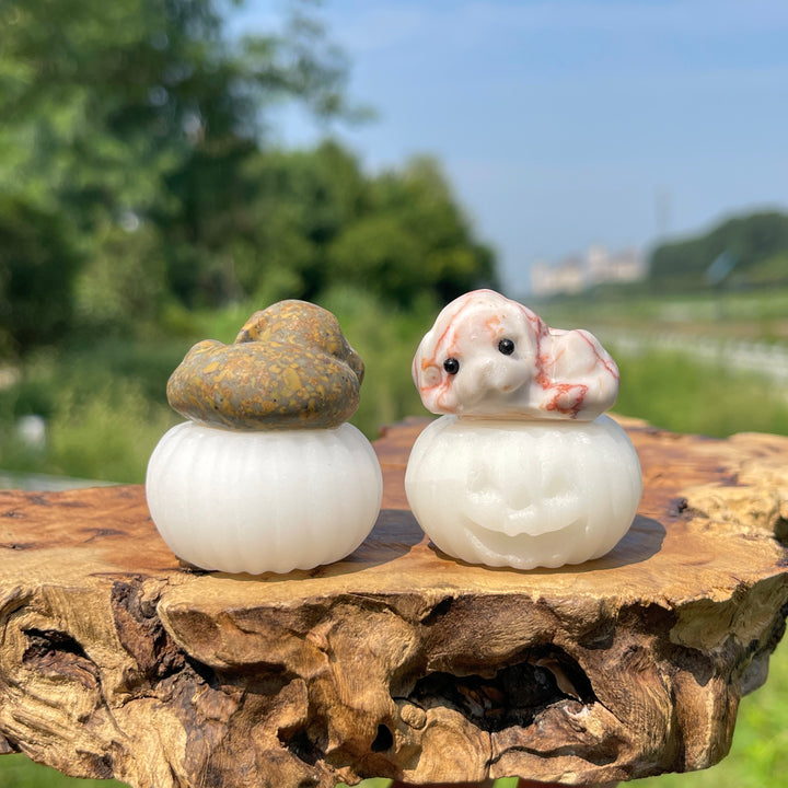 Natural Cute Crystal Pumpkin Lying Dog Carving