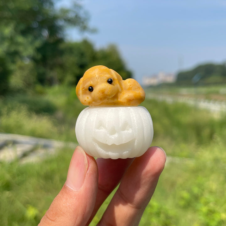 Natural Cute Crystal Pumpkin Lying Dog Carving