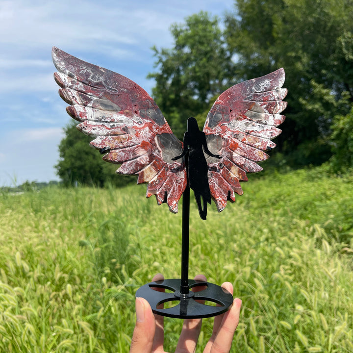 Unique,Natural Crystal Mexican Agate Wings With Stand