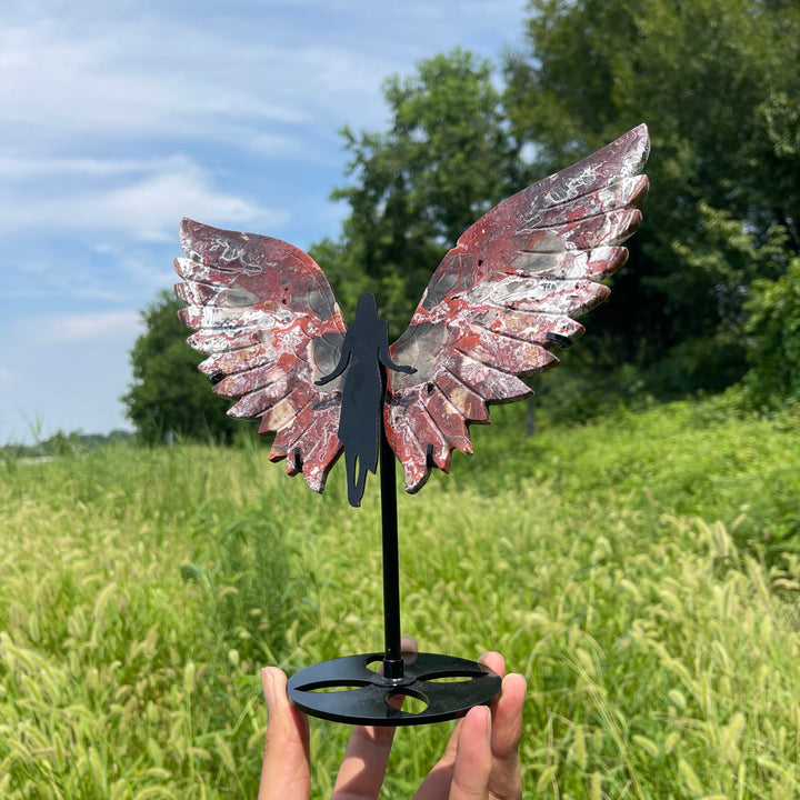 Unique,Natural Crystal Mexican Agate Wings With Stand