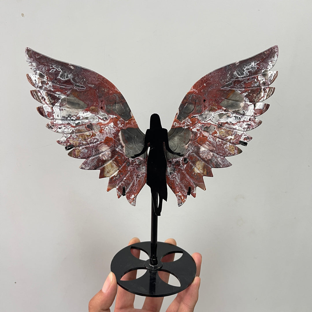 Unique,Natural Crystal Mexican Agate Wings With Stand