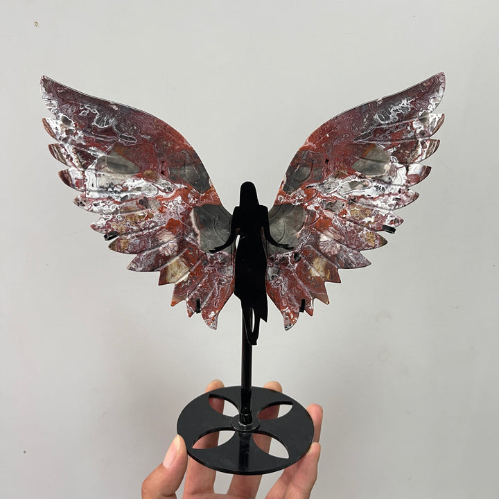 Unique,Natural Crystal Mexican Agate Wings With Stand