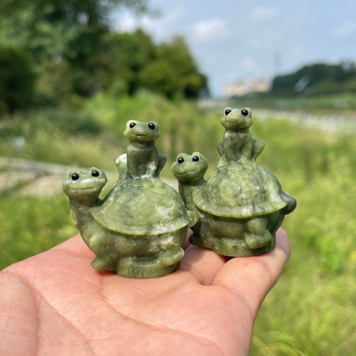 Natural Crystal Serpentine Turtle Frog Carving