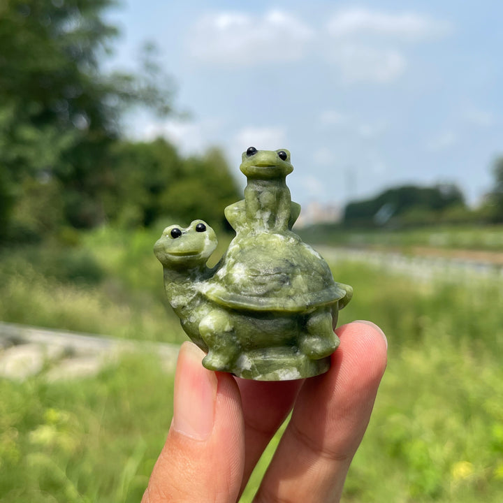 Natural Crystal Serpentine Turtle Frog Carving