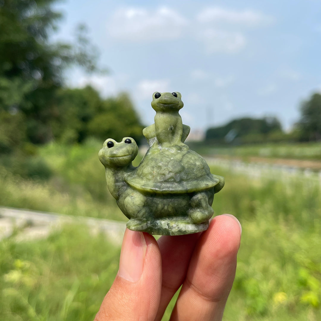 Natural Crystal Serpentine Turtle Frog Carving