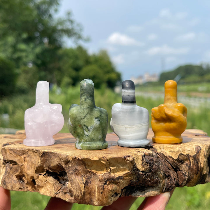 Natural Crystal Carving Mixed Material Middle Finger