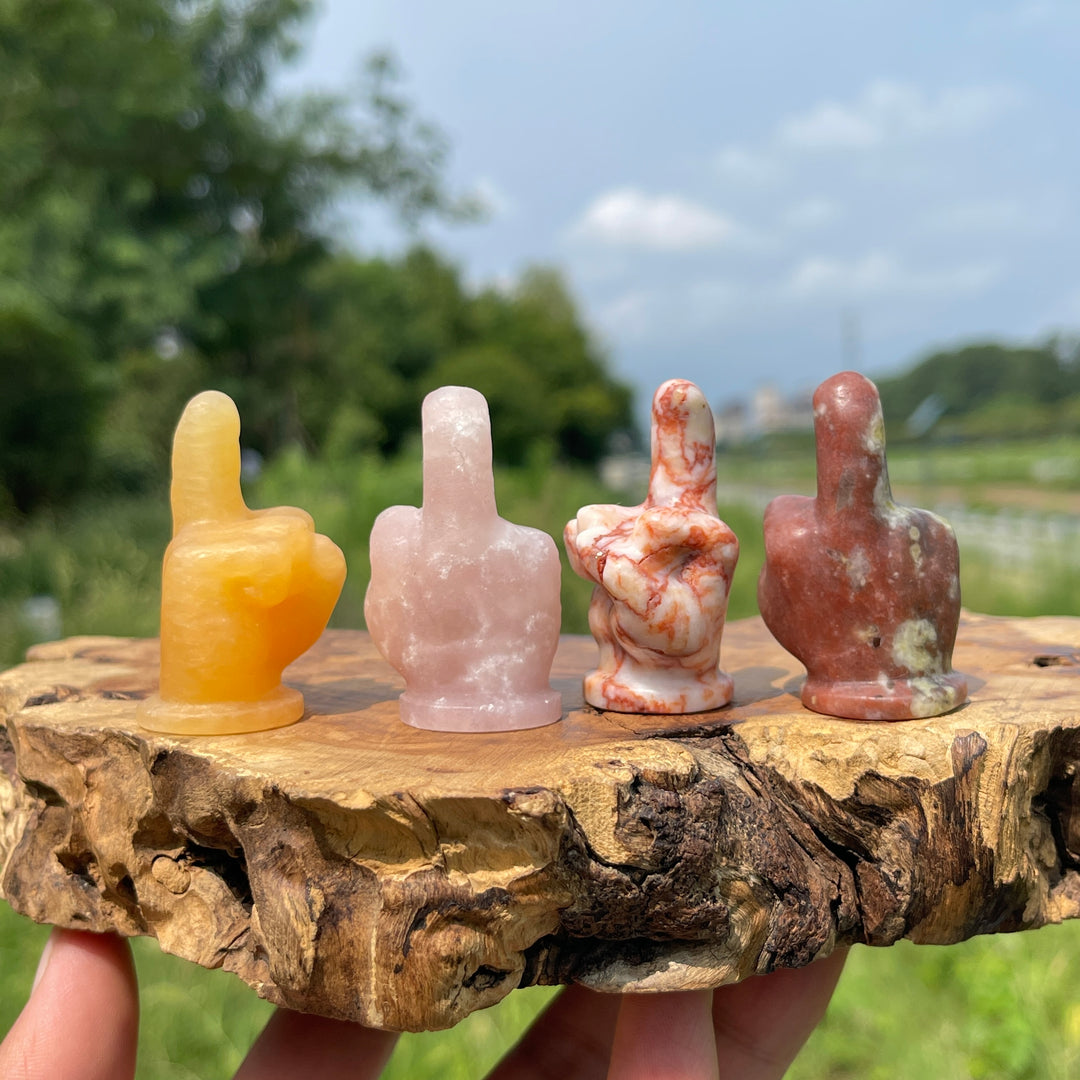 Natural Crystal Carving Mixed Material Middle Finger