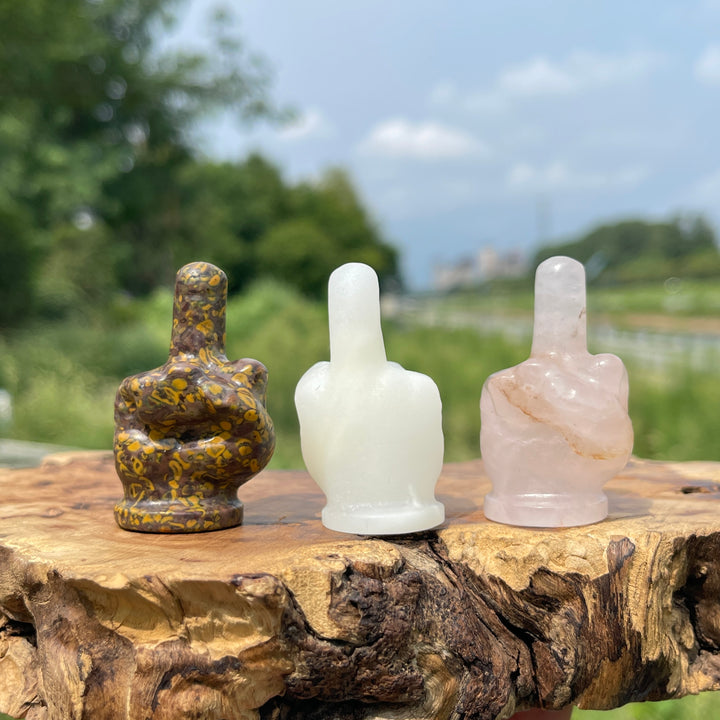 Natural Crystal Carving Mixed Material Middle Finger