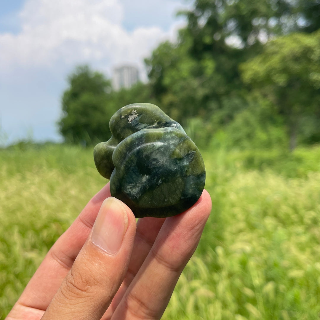 Natural Crystal Serpentine Frog Sitting On Platform