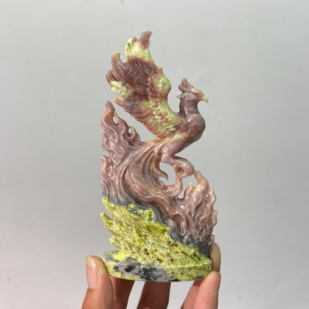 A Slightly Imperfect Natural Carving Red Calcite With Serpentine Phoenix