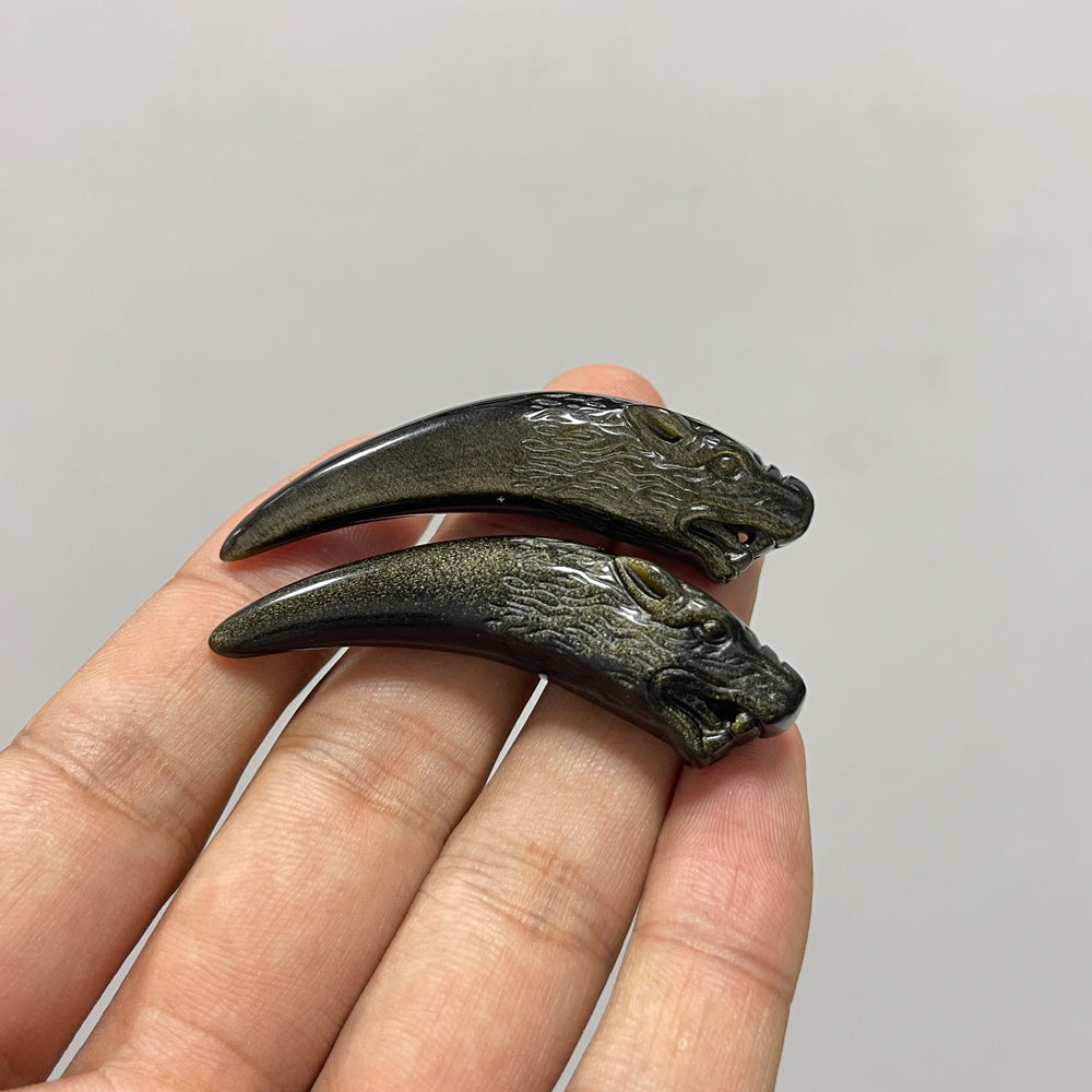 Natural Crystal Golden Obsidian Wolf Tooth