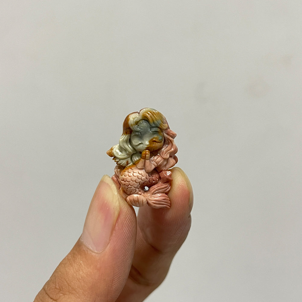 Natural Crystal Carving Alashan Agate Praying Mermaid
