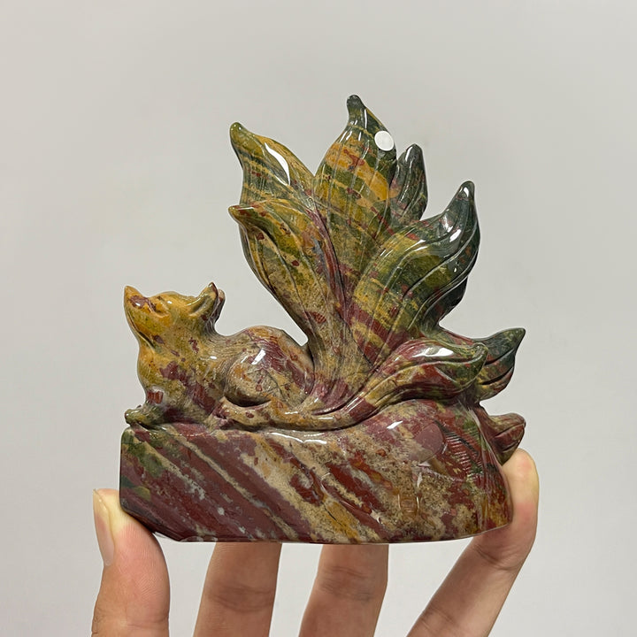 Unique,A Slightly Imperfect Natural Crystal Ocean Jasper Stretching Nine‑Tailed Fox