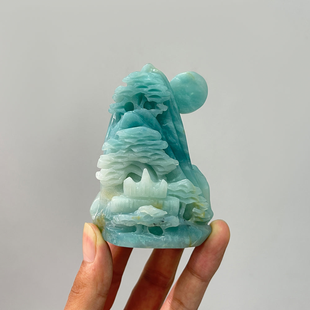 Unique,Natural Crystal Carving Blue Quartzite Mountain Landscape Scene
