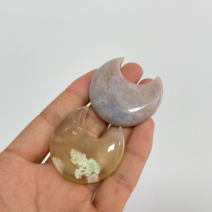 Natural Crystal Carving Flower Agate Moon