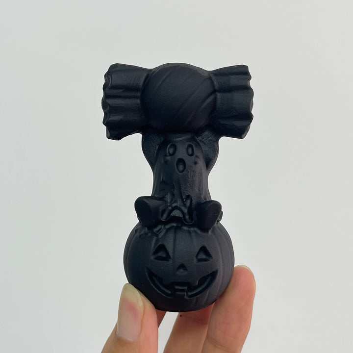 Natural Crystal Carving Black Obsidian Pumpkin Ghost Candy