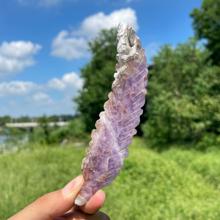 A Slightly Imperfect Natural Carving Amethyst Agate Feather