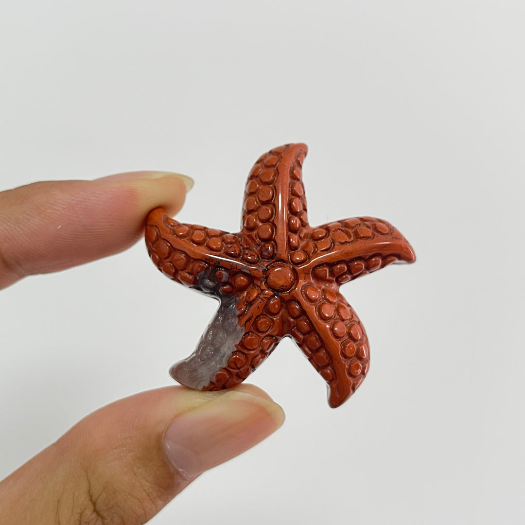 Natural Crystal Carving Red Jasper Starfish