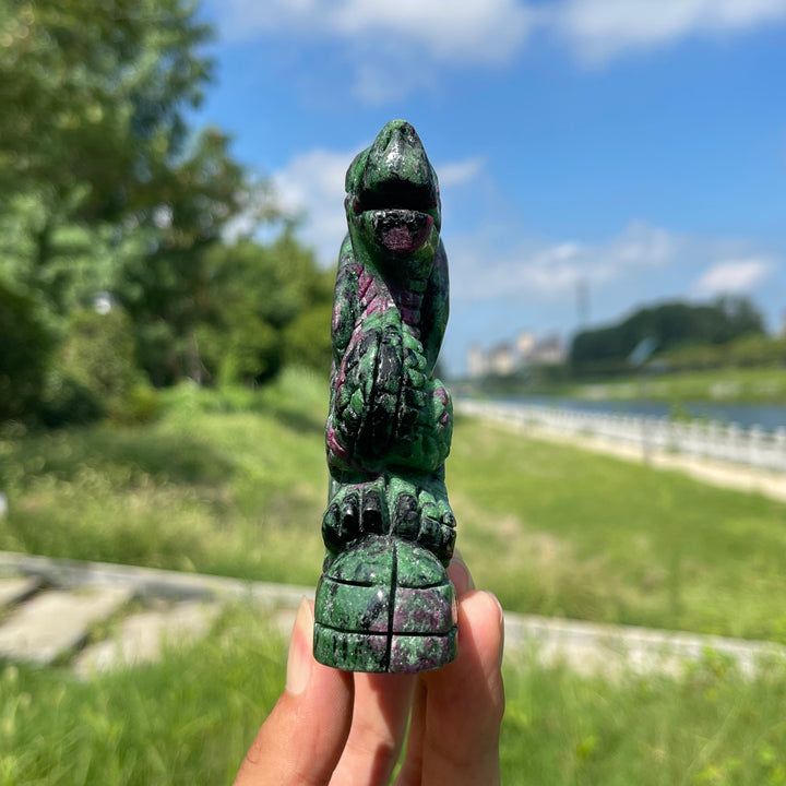 Unique,A Slightly Imperfect Natural Crystal Ruby In Zoisite Flying Dragon Carving