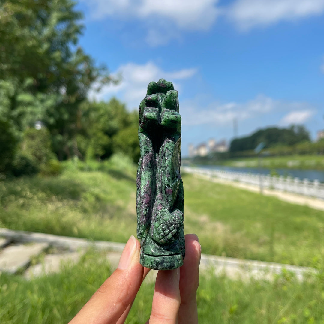 Unique,A Slightly Imperfect Natural Crystal Ruby In Zoisite Flying Dragon Carving