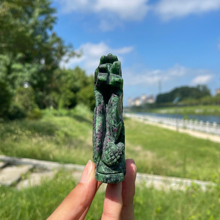 Unique,A Slightly Imperfect Natural Crystal Ruby In Zoisite Flying Dragon Carving