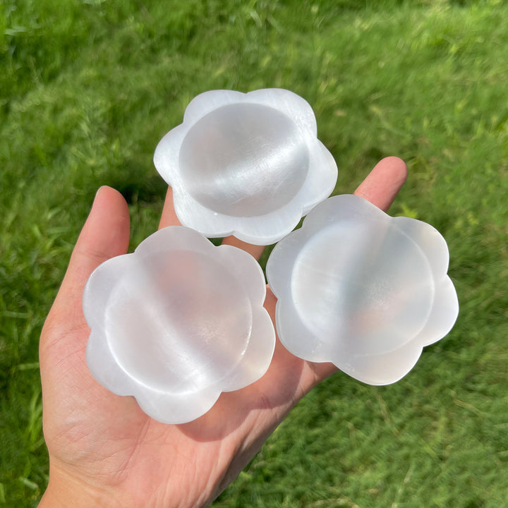 Natural Crystal Carving Selenite Flower Bowl