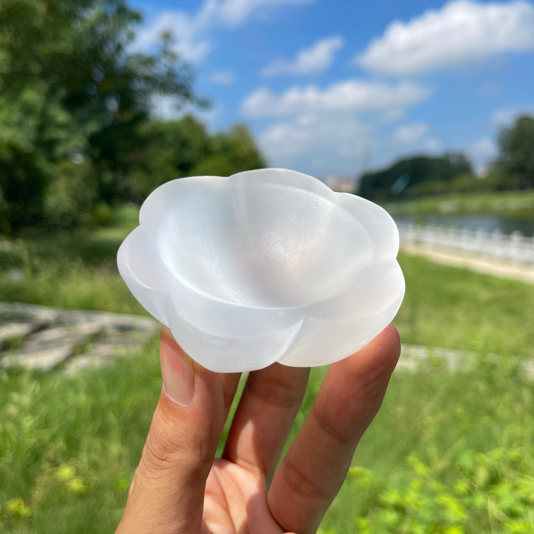 Natural Crystal Carving Selenite Flower Bowl