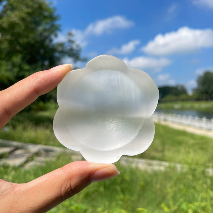 Natural Crystal Carving Selenite Flower Bowl
