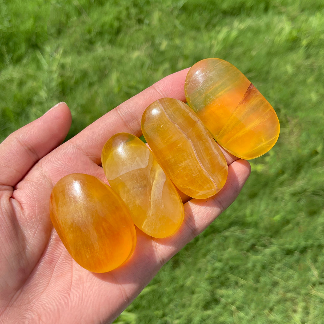 Natural Yellow Fluorite Palm Stone Crystal