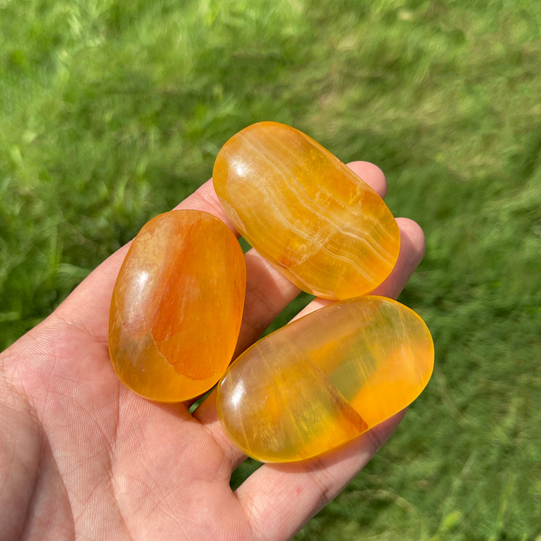 Natural Yellow Fluorite Palm Stone Crystal