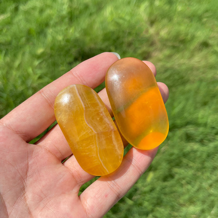 Natural Yellow Fluorite Palm Stone Crystal