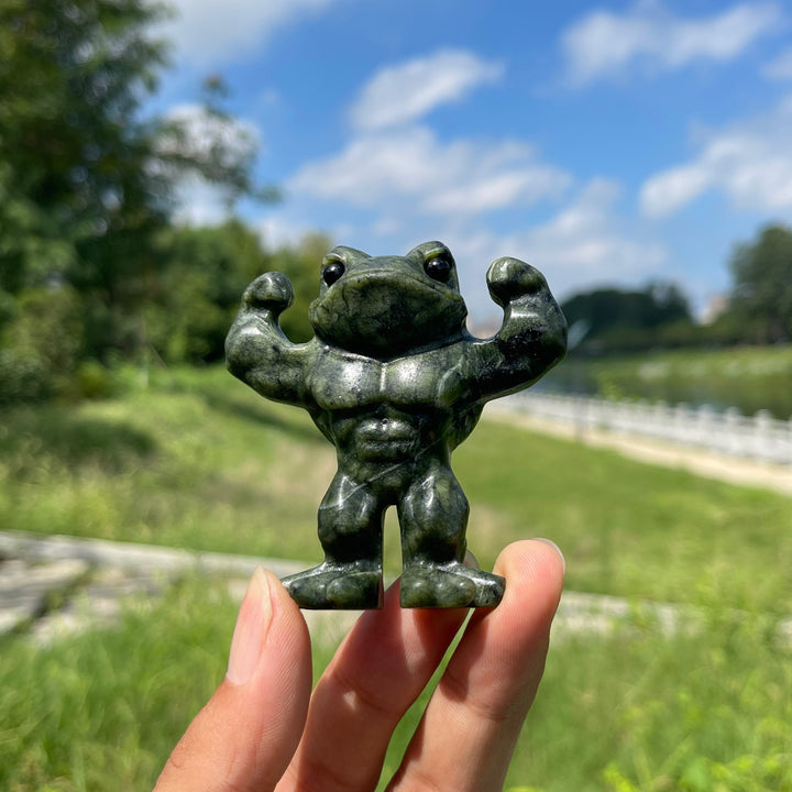 Natural Serpentine Bodybuilding Frog Carving