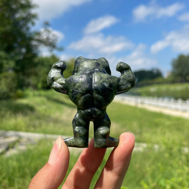 Natural Serpentine Bodybuilding Frog Carving