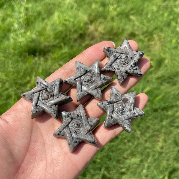 Natural Crystal Yooperlite Hexagram Evil Eye Carving