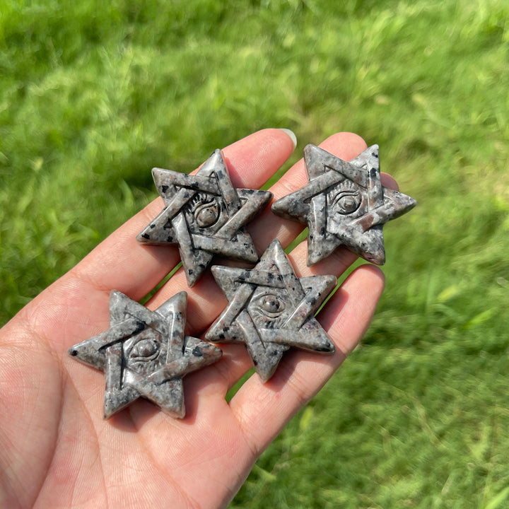 Natural Crystal Yooperlite Hexagram Evil Eye Carving