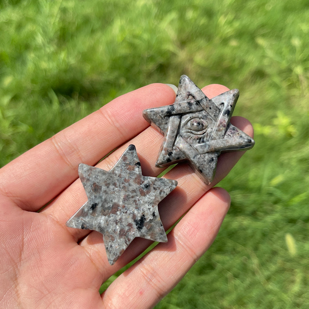 Natural Crystal Yooperlite Hexagram Evil Eye Carving