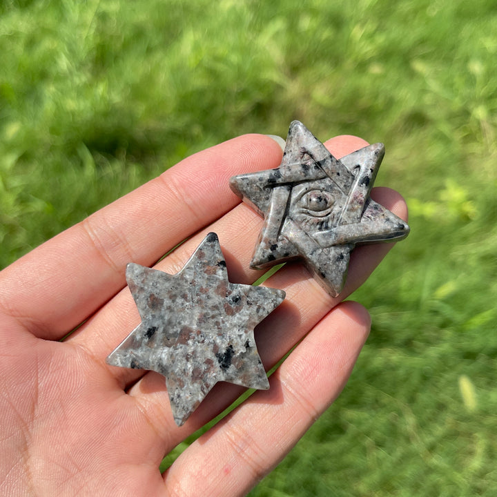 Natural Crystal Yooperlite Hexagram Evil Eye Carving