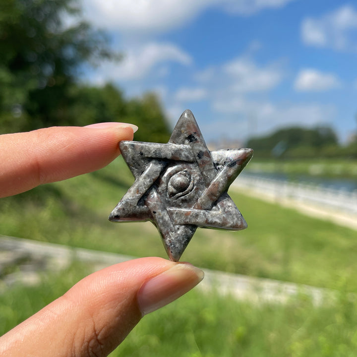 Natural Crystal Yooperlite Hexagram Evil Eye Carving
