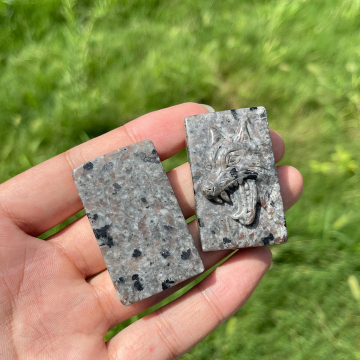 Natural Crystal Carving Yooperlite Wolf Head